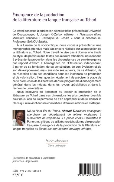 Emergence de la production de la littérature en langue française au Tchad (9782343136585-back-cover)