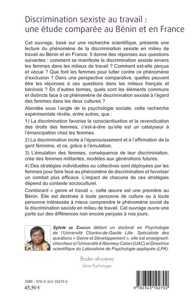 Discrimination sexiste au travail : une étude comparée au Bénin et en France (9782343102702-back-cover)