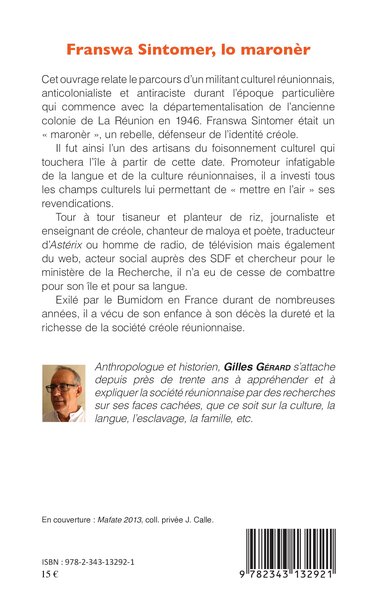 Franswa Sintomer, lo maronèr, Les combats d'un militant culturel réunionnais (9782343132921-back-cover)