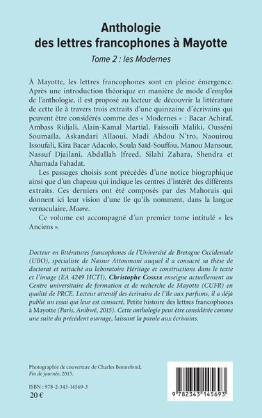 Anthologie des lettres francophones à Mayotte, Tome 2 : les Modernes (9782343145693-back-cover)