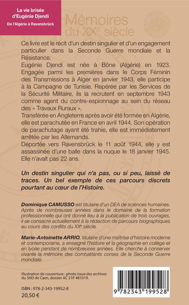 La vie brisée d'Eugénie Djendi, De l'Algérie à Ravensbrück - La légende et la mémoire (9782343199528-back-cover)