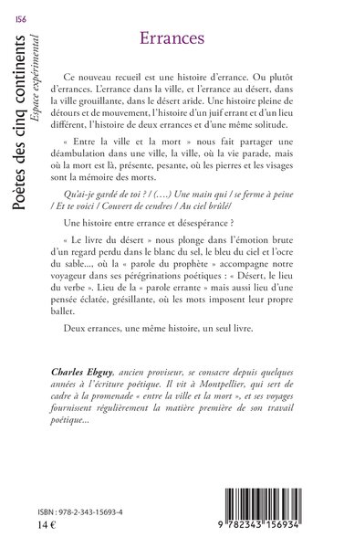 Errances, Entre la ville et la mort - suivi de Le lIvre du désert (9782343156934-back-cover)