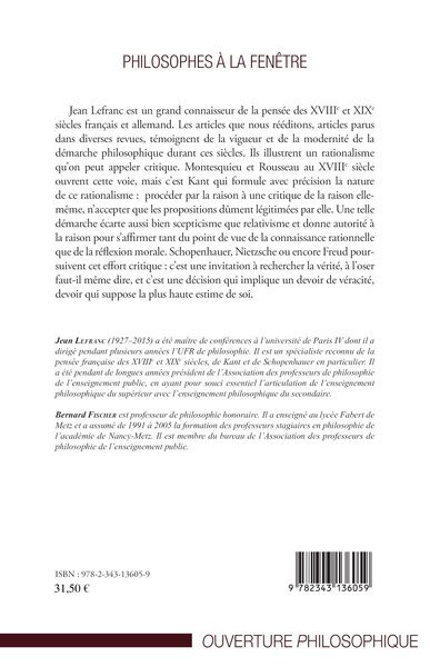 Philosophes à la fenêtre, Philosophie et rationalité - Une sélection d'articles (9782343136059-back-cover)