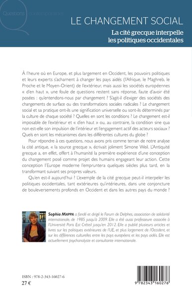 Le changement social, La cité grecque interpelle les politiques occidentales (9782343160276-back-cover)