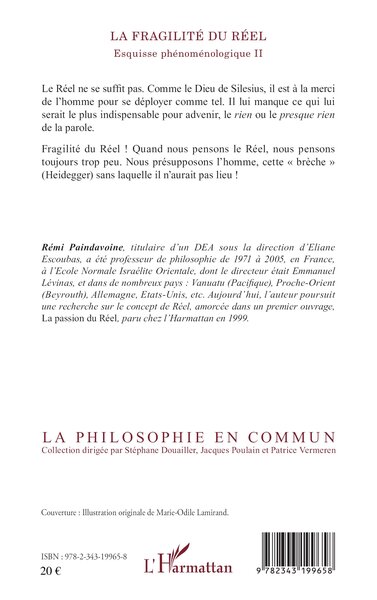 La fragilité du réel, Esquisse phénoménologique II (9782343199658-back-cover)