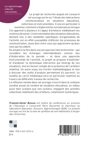 Les apprentissages collectifs instrumentés, Modélisation des situations, analyse des interactions (9782343137476-back-cover)