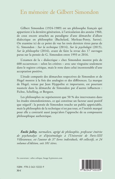 En mémoire de Gilbert Simondon, philosophe et psychologue français - (1924-1989) (9782343122229-back-cover)