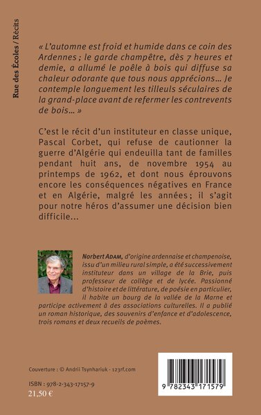 Instituteur et insoumis, Un enseignant contre la guerre d'Algérie (9782343171579-back-cover)