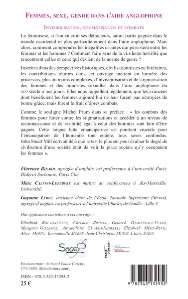 Femmes, sexe, genre dans l'aire anglophone, Invisibilisation, stigmatisation et combats (9782343132952-back-cover)