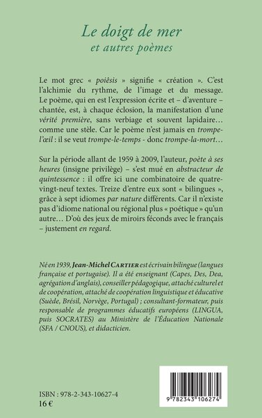 Le doigt de mer, et autres poèmes (9782343106274-back-cover)