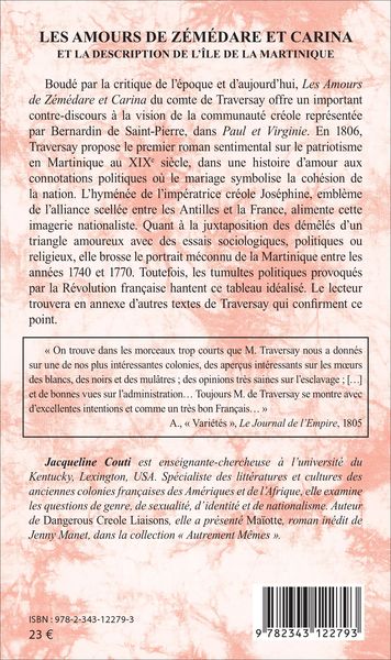 Les amours de Zémédare et Carina, Et la description de l'île de la Martinique (9782343122793-back-cover)