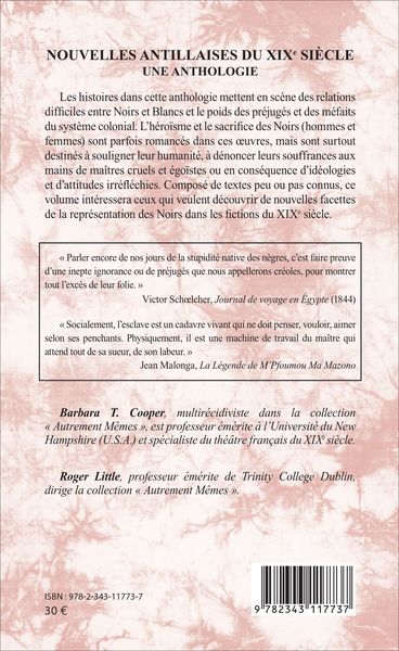 Nouvelles antillaises du XIXe siècle, Une anthologie (9782343117737-back-cover)