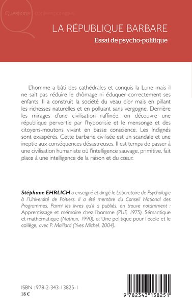 La république barbare, Essai de psycho-politique (9782343138251-back-cover)