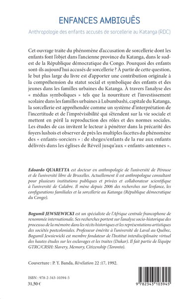 Enfances ambigües, Anthropologie des enfants accusés de sorcellerie au Katanga (RDC) (9782343103945-back-cover)