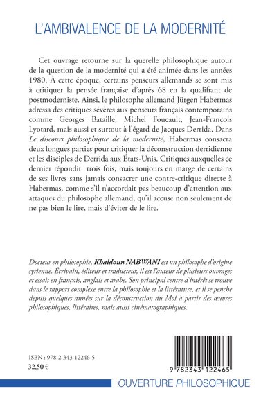 L'ambivalence de la modernité, Habermas vis-à-vis de Derrida (9782343122465-back-cover)