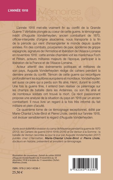 L'année 1918 - Réflexions d'un civil à la fin du conflit, Cahiers de guerre III (9782343143361-back-cover)