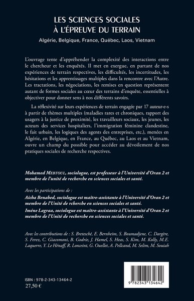 Les sciences sociales à l'épreuve du terrain, Algérie, Belgique, France, Québec, Laos, Vietnam (9782343134642-back-cover)