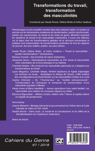Cahiers du Genre, Transformations du travail, transformation des masculinités (9782343193489-back-cover)