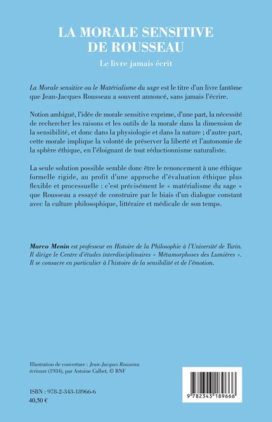 La morale sensitive de Rousseau, Le livre jamais écrit (9782343189666-back-cover)