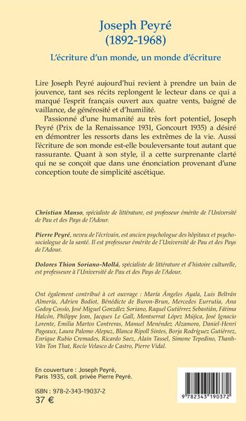 Joseph Peyré (1892 - 1968), L'écriture d'un monde, un monde d'écriture (9782343190372-back-cover)