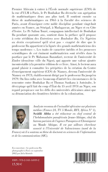 Entretiens avec Boubakar Ba, Un Nigérien au destin exceptionnel - Nouvelle édition revue et augmentée (9782343169392-back-cover)