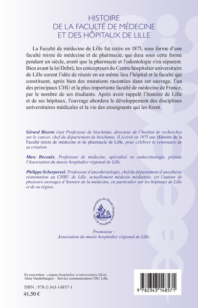 Histoire de la faculté de médecine et des hôpitaux de Lille (9782343148571-back-cover)