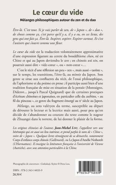 Le coeur du vide, Mélanges philosophiques autour du zen et du dao (9782343140339-back-cover)