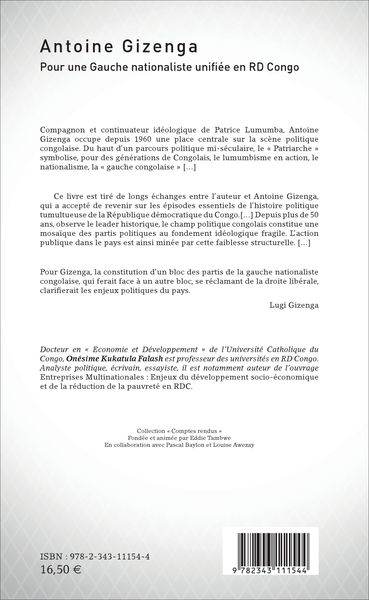 Antoine Gizenga Pour une Gauche nationaliste unifiée en RD Congo (9782343111544-back-cover)