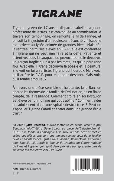 Tigrane, 2018 Prix Lucernaire Terzieff - Pascale de Boysson - Lauréat du réseauLa vie devant soi (9782343178899-back-cover)
