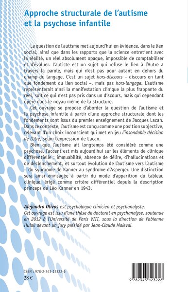 Approche structurale de l'autisme et la psychose infantile (9782343123226-back-cover)