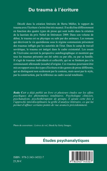 Du trauma à l'écriture, Un point de vue sur la création littéraire de Herta Müller (9782343145327-back-cover)