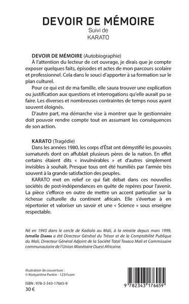 Devoir de mémoire, Suivi de Karato (9782343176659-back-cover)