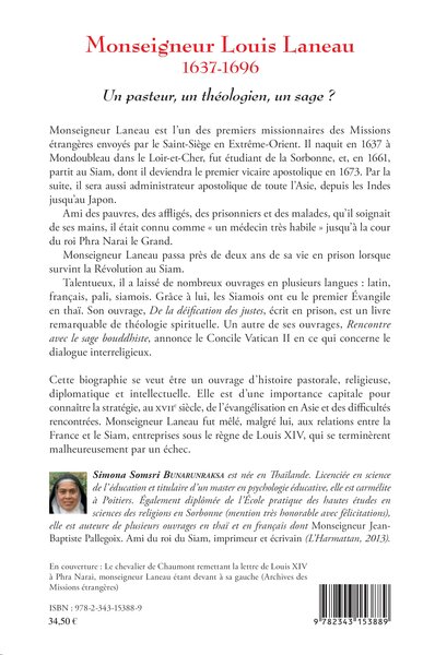Monseigneur Louis Laneau, 1637-1696 - Un pasteur, un théologien, un sage ? (9782343153889-back-cover)