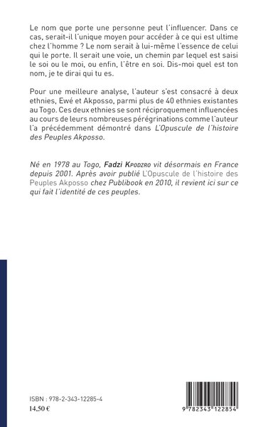 Essai socio-anthropologique des noms et prénoms Akposso et Ewe au Togo (9782343122854-back-cover)