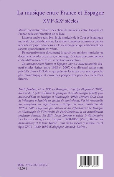 La musique entre France et Espagne, XVIe-XXe siècles (9782343165462-back-cover)