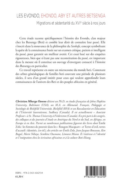 Les Evondo, Ehondo, Aby et autres Betsenga, Migrations et sédentarité du XVIIè siècle à nos jours (9782343164250-back-cover)