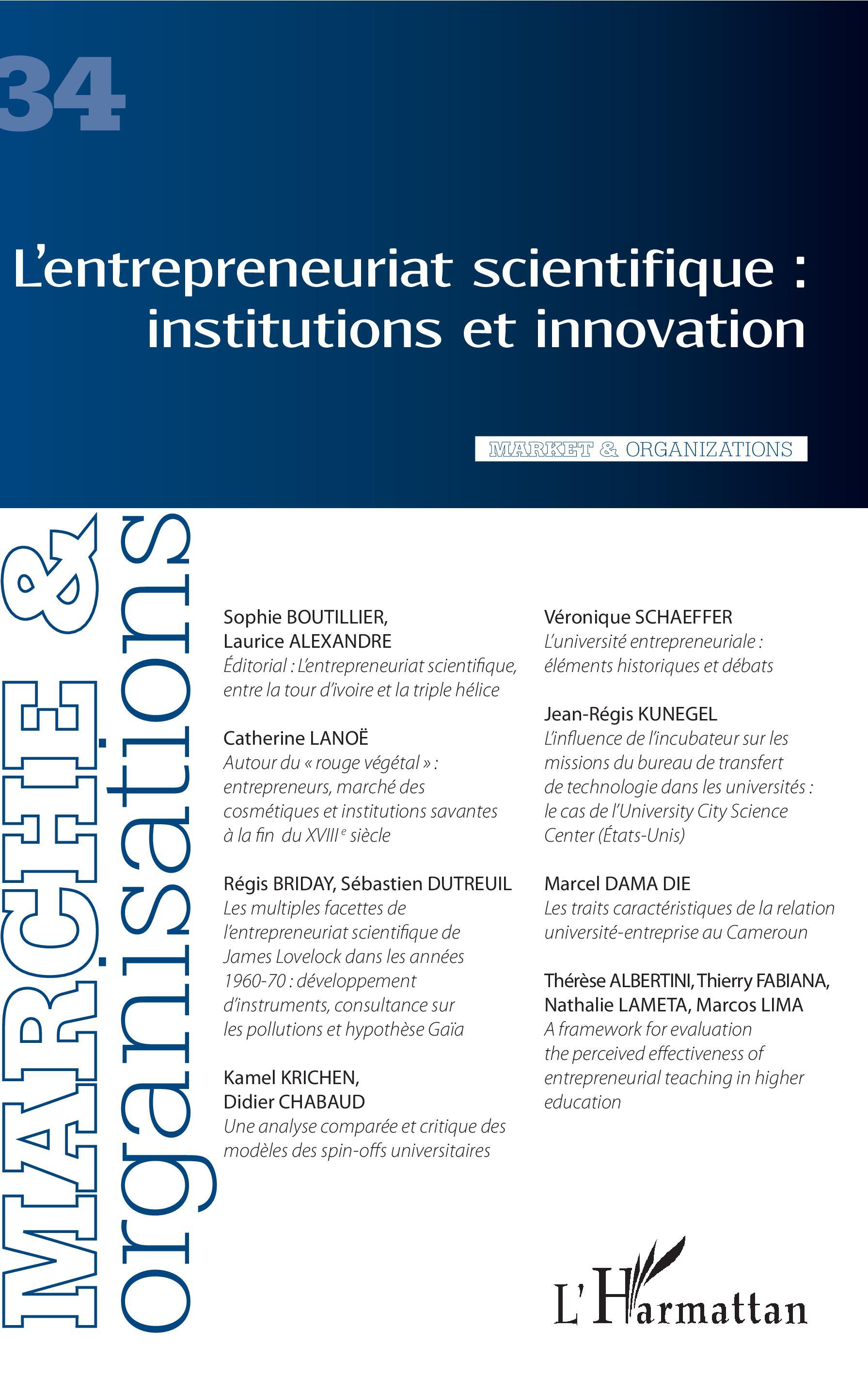 Marché et Organisations - Revue d'analyse stratégique, L'entrepreneuriat scientifique : institutions et innovation (9782343165561-front-cover)