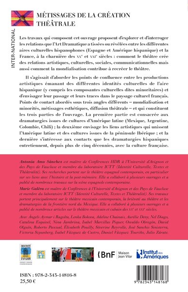 Métissages de la création théâtrale, Amérique hispanique/Espagne/France (9782343148168-back-cover)