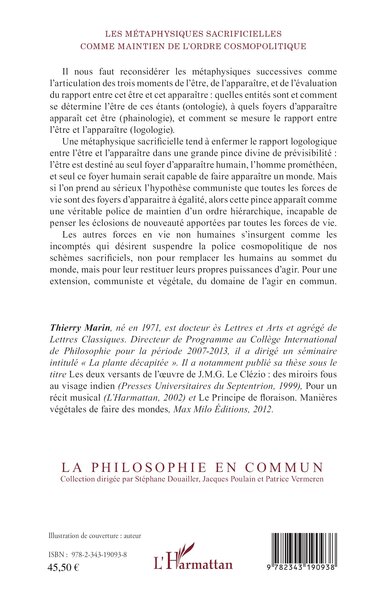 Les métaphysiques sacrificielles comme maintien de l'ordre cosmopolitique (9782343190938-back-cover)