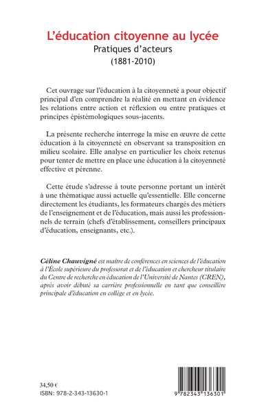L'éducation citoyenne au lycée, Pratiques d'acteurs - (1881-2010) (9782343136301-back-cover)