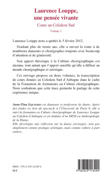 Laurence Louppe, une pensée vivante, Cours au Cefedem Sud - Volume 1 (9782343113494-back-cover)