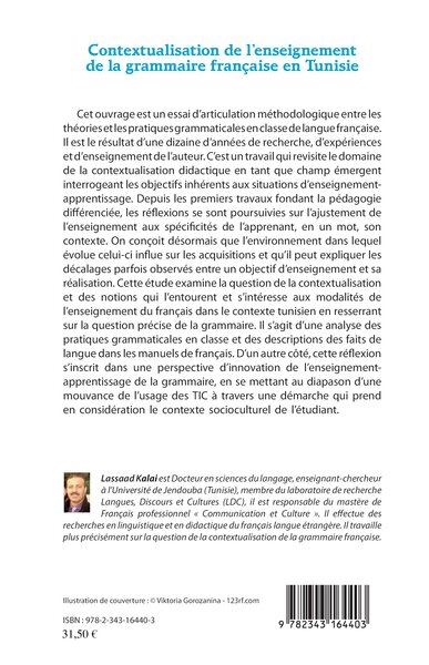 Contextualisation de l'enseignement de la grammaire française et Tunisie, Enjeux et limites (9782343164403-back-cover)