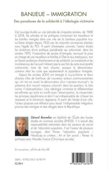 Banlieue - Immigration, Des paradoxes de la solidarité à l'idéologie victimaire - Ivry-sur-Seine, 1968-2018 (9782343167879-back-cover)