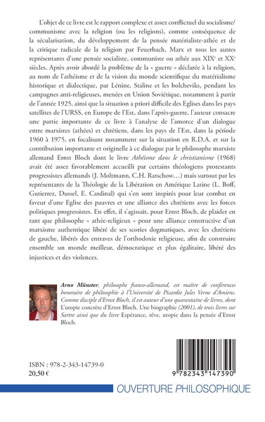 Socialisme et religion au XXe siècle, Judaïsme, christianisme et athéisme dans la philosophie de la religion d'Ernst Bloch (9782343147390-back-cover)