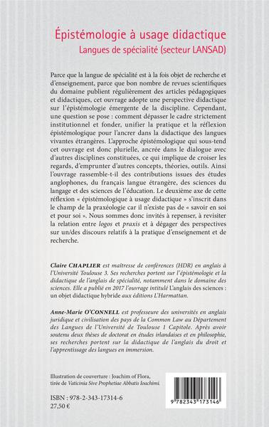 Epistémologie à usage didactique, Langue de spécialité (secteur LANSAD) (9782343173146-back-cover)