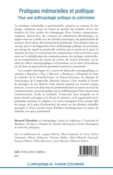 Pratiques mémorielles et politique, Pour une anthropologie politique du patrimoine (9782343153896-back-cover)