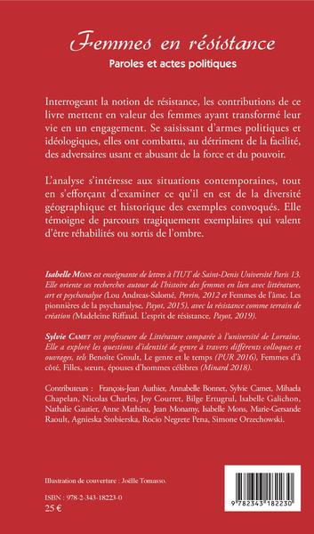 Femmes en résistance, Paroles et actes politiques (9782343182230-back-cover)