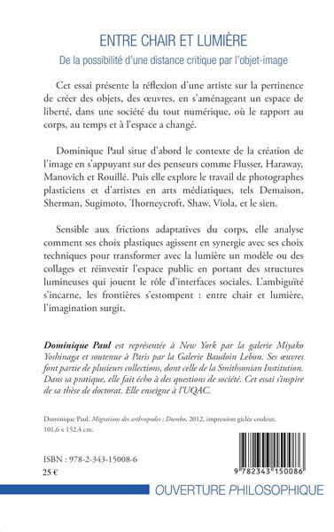 Entre chair et lumière, De la possibilité d'une distance critique par l'objet-image (9782343150086-back-cover)