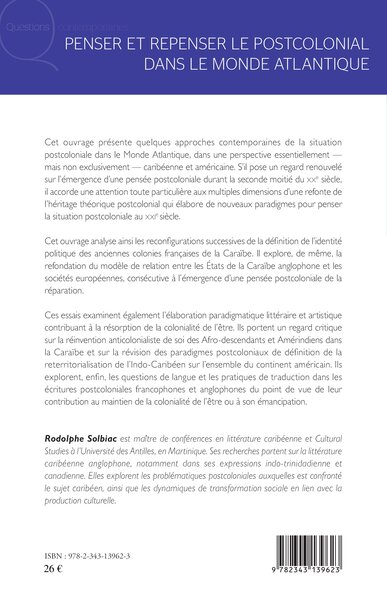 Penser et repenser le postcolonial dans le monde Atlantique (9782343139623-back-cover)