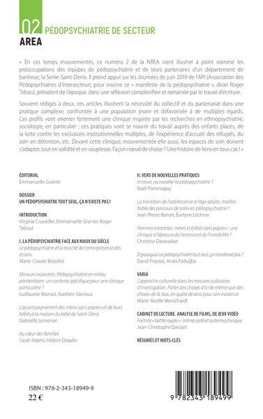 Nouvelle Revue de l'Enfance et de l'Adolescence, Pédopsychiatrie de secteur Etat des liens, Dossier coordonné par Emmanuelle Gra (9782343189499-back-cover)